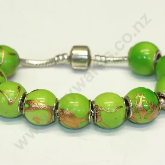 silver green ball bracelet stamped 925