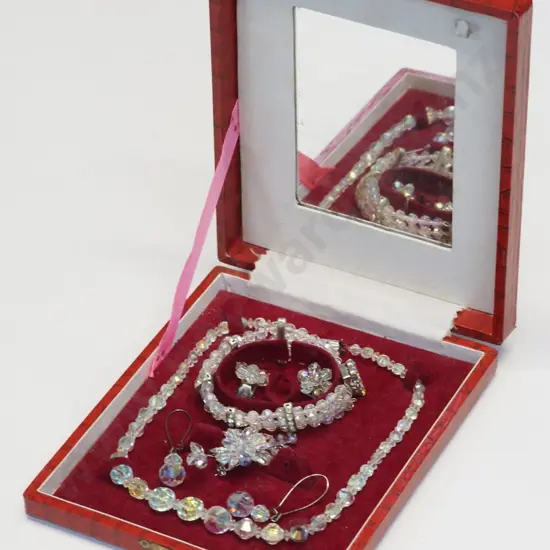 crystal set - necklace, bracelet, brooch & 2 pairs of earrings