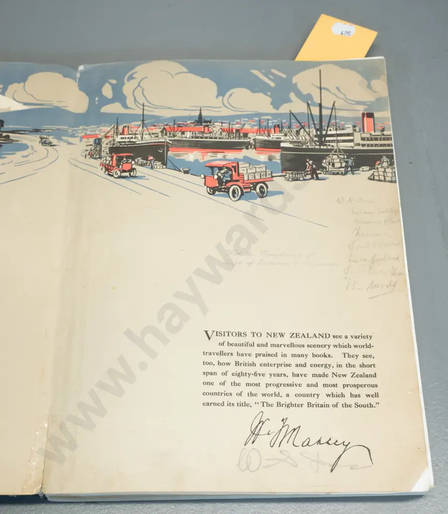 assorted souvenir items from 1925-26 Dunedin Exhibition including photo, large book, dish, etc. plus engraved shell Image 1++
