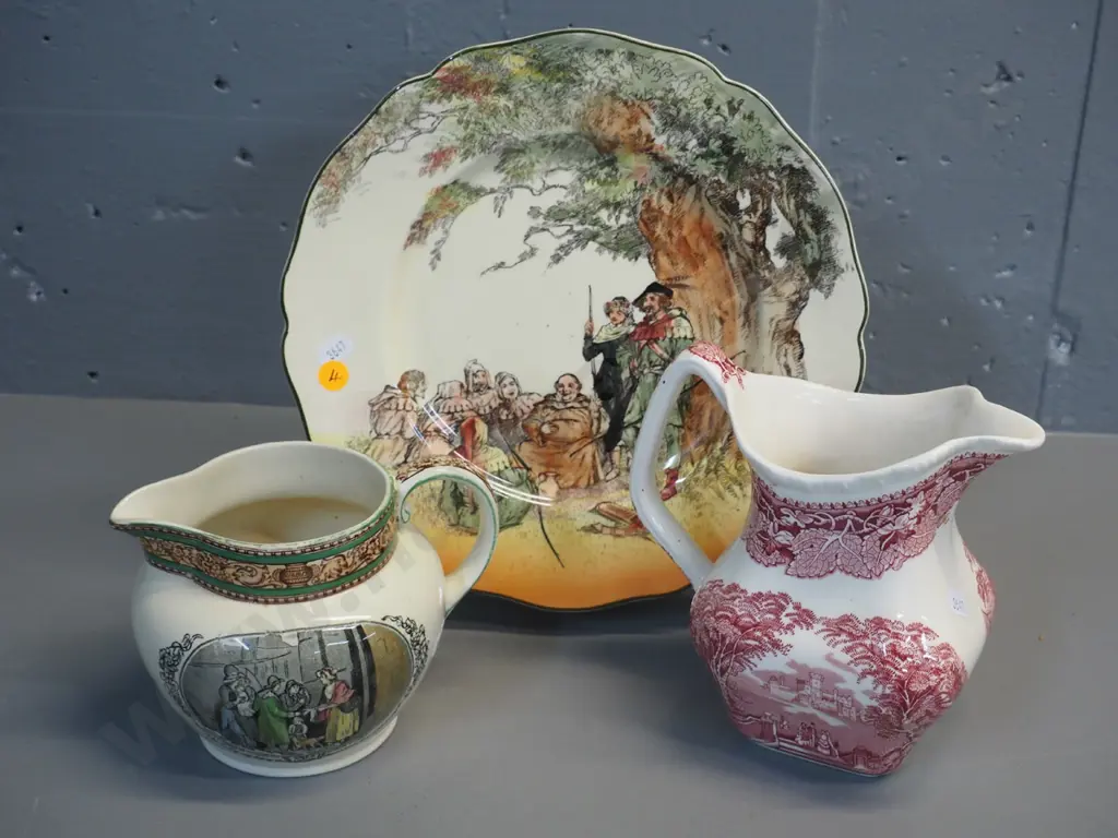 Royal Doulton 'Under the Greenwood Tree' plate D260, Adams 'Cries of London' jug, and Masons pink vista jug Image 1++