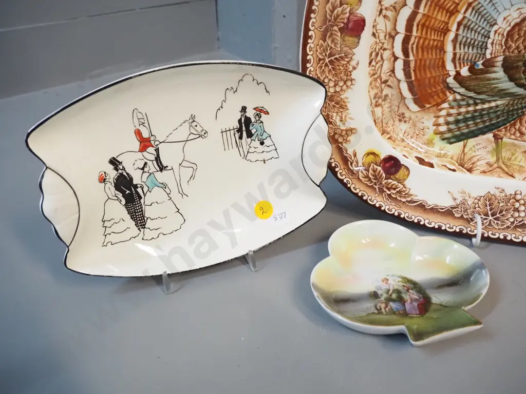 turkey platter, no maker's mark L-370 W-270, a Royal Winton dish, Royal Bayreuth pin dish Image 1++