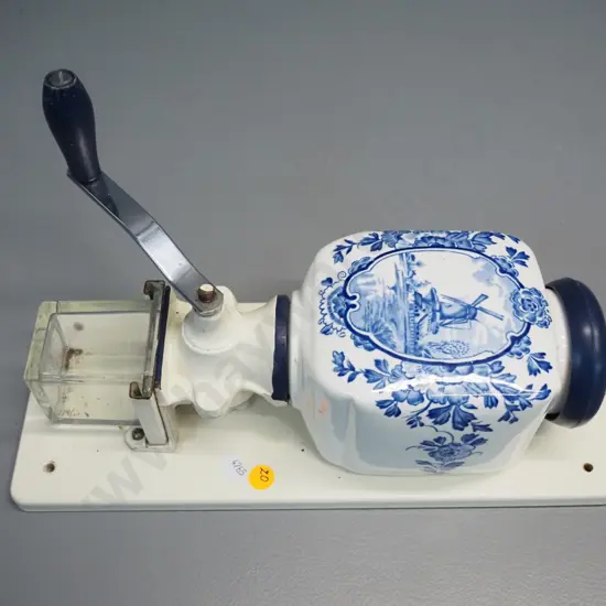 De Ve wall-mount blue & white Delft style coffee grinder H-340 W-130