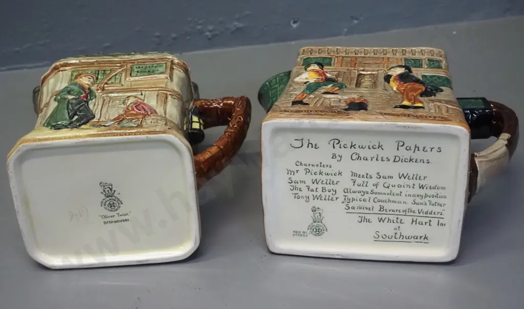 2 Royal Doulton Dickens ware jugs - Oliver Twist and Pickwick Papers H-150 Image 1++