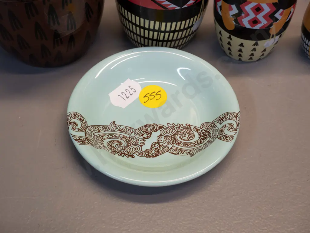 set of 4 Maori motif nesting dolls - tallest is H-140 - and a Crown Lynn Air New Zealand pin dish Image 1++