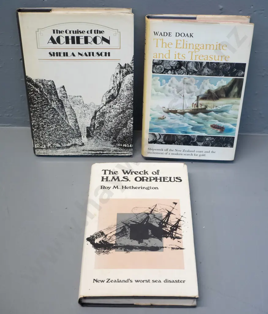 3 books - Wreck of HMS Orpheus, Cruise of the Acheron, and The Elingamite and its Treasures Image 1++