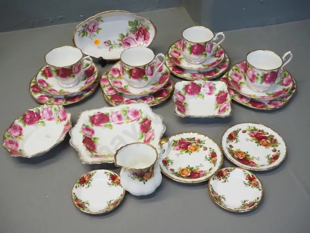 assorted Royal Albert rose pattern teaware - Old English Roses, Old Country Rose, one American Beauty plate Image 1++