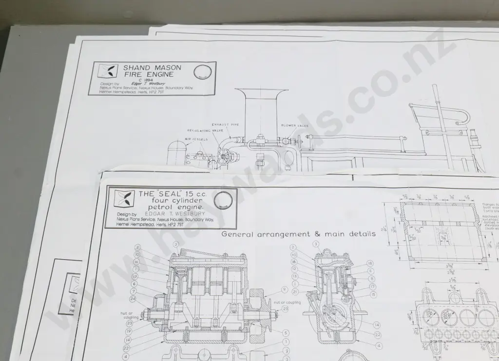 large reproduction/copied plans - 6 sheet for Shand Mason fire engine and several others Image 1++