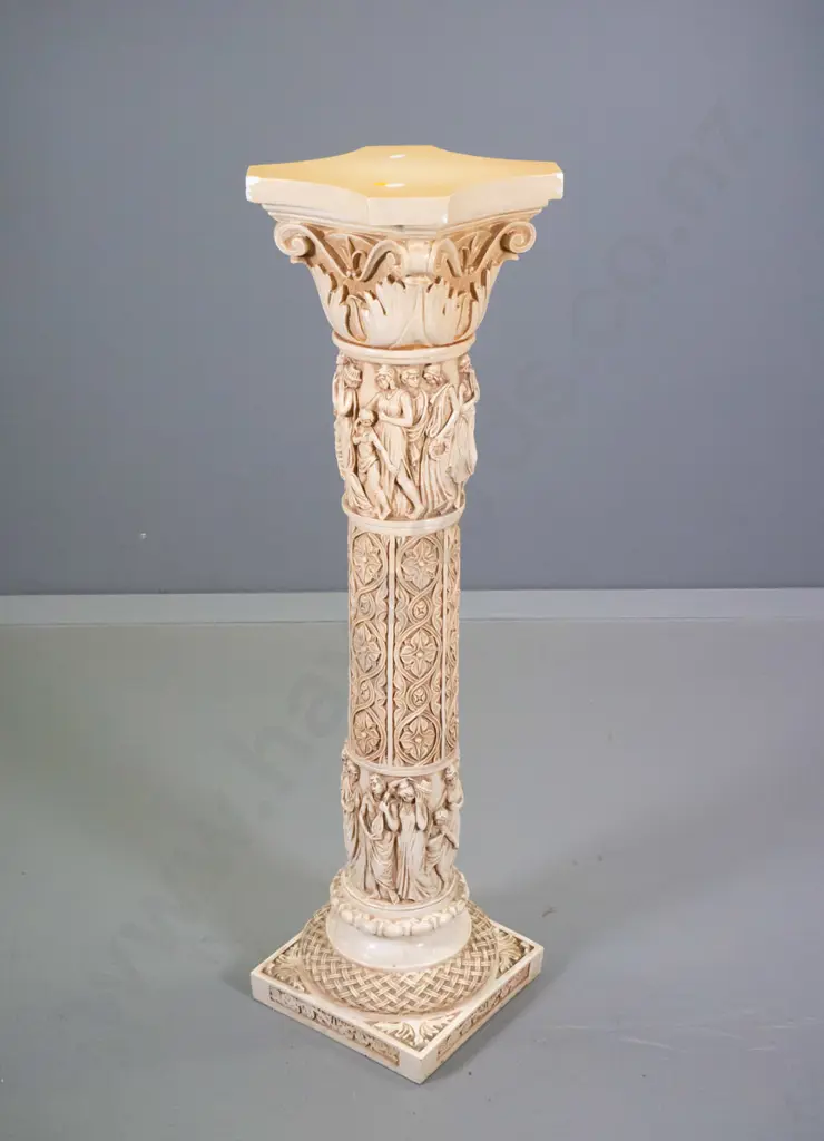 composite Grecian figural style column display or plant stand - chip to top H910 W280 D280 Image 1++