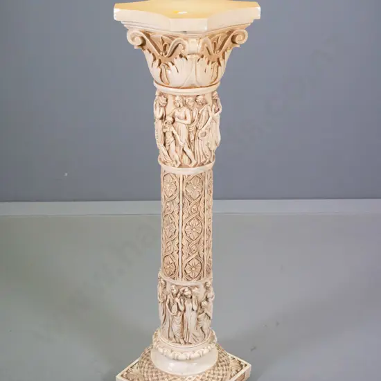 composite Grecian figural style column display or plant stand - chip to top H910 W280 D280