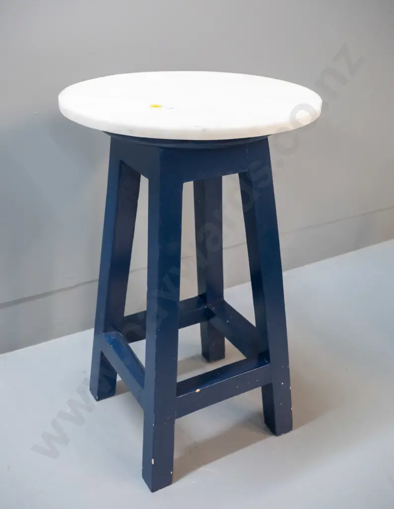 plant stand or side table made from painted timber stool with added marble top - some chips to paint H510 D320 Image 1++
