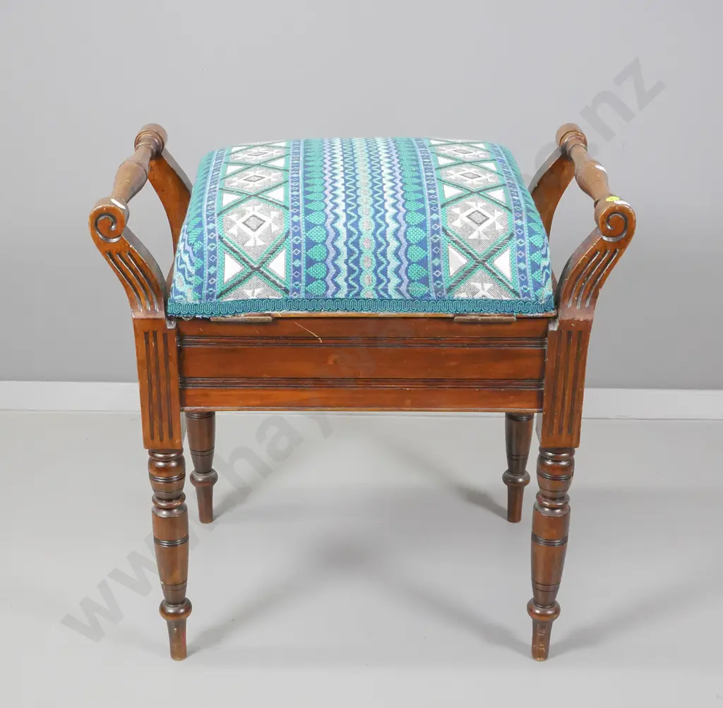 Edwardian piano stool with upholstered lift-up seat H570 W560 D350 Image 1++