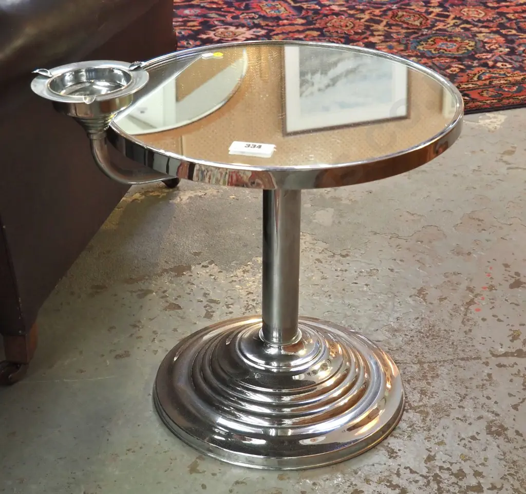 art deco mirror top chrome end table and smoker's stand H-510 Diam-450 Image 1++
