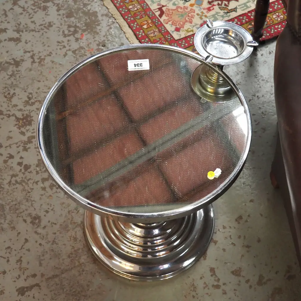 art deco mirror top chrome end table and smoker's stand H-510 Diam-450 Image 1++