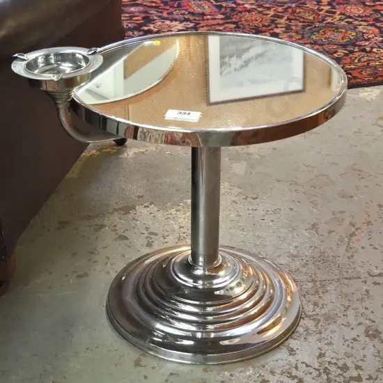 art deco mirror top chrome end table and smoker's stand H-510 Diam-450