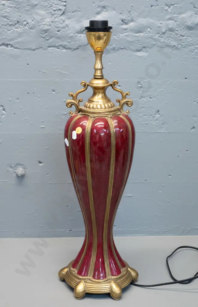 ceramic and brass-finish metal table lamp - marked Dominic on base - H-600, no shade Image 1++