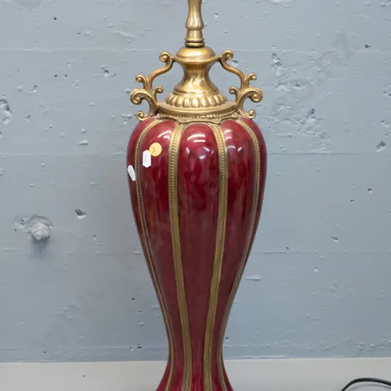 ceramic and brass-finish metal table lamp - marked Dominic on base - H-600, no shade