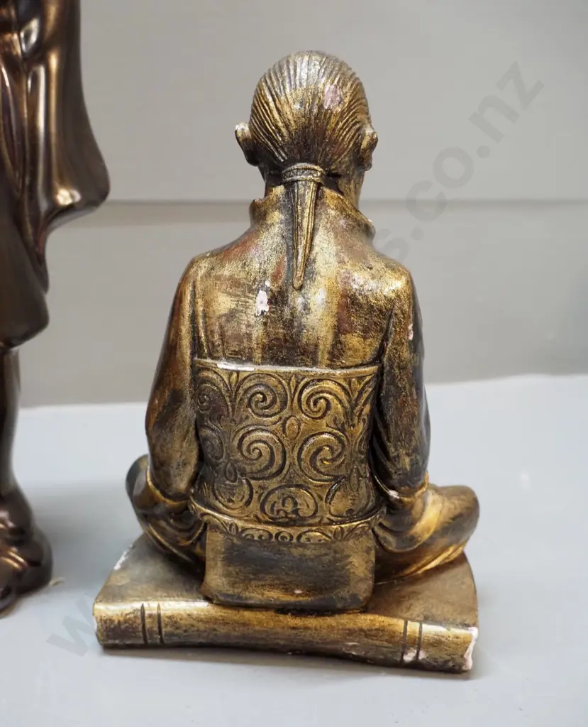 3 asian figurines - 2 larger are china, smaller is plaster - largest is H-340 Image 1++