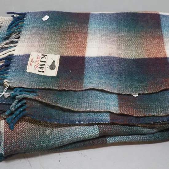 retro checked wool travel rug with Eskay Kiwi label