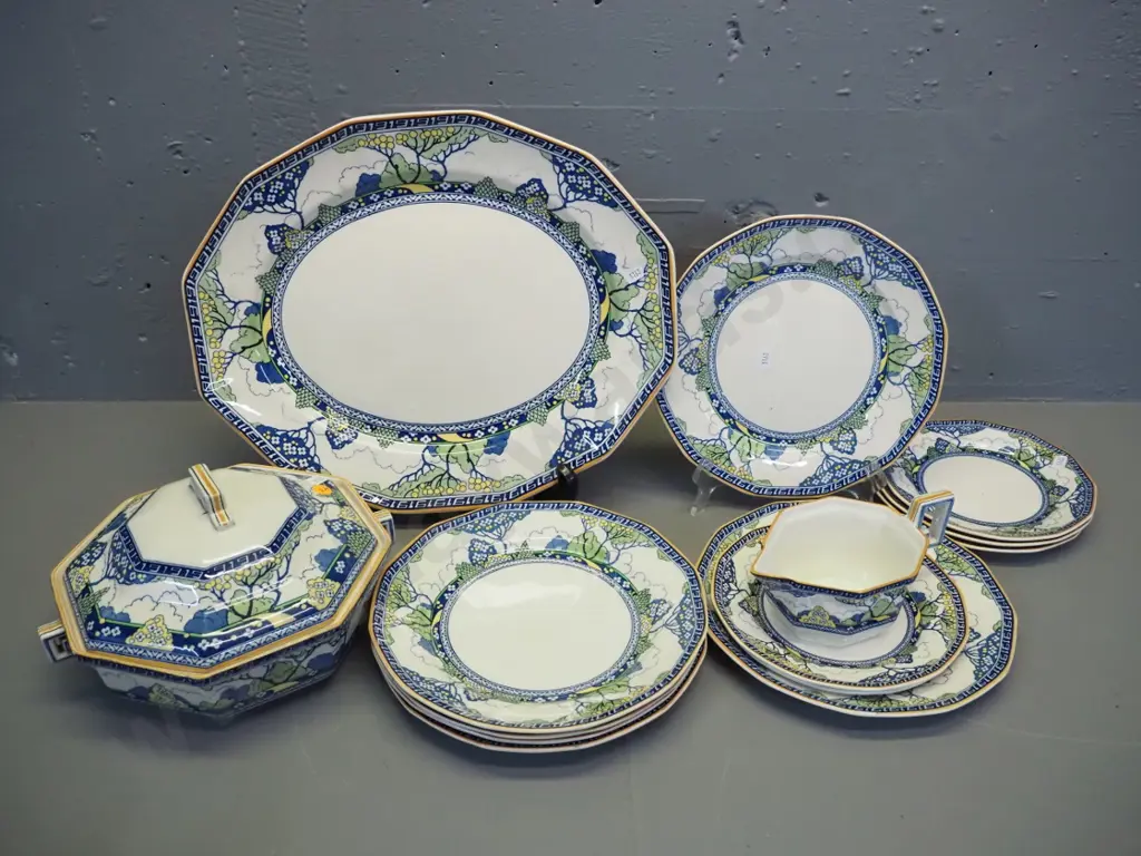 Royal Doulton 'Merriweather' tableware - 6 dinner plates, 5 sides, jug, ashett, vegetable etc. - some crazing in vege Image 1++