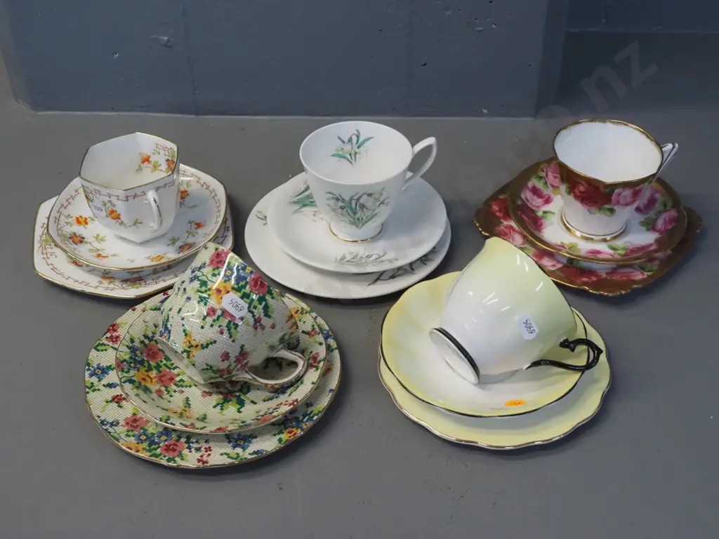 5 china trios - 4 Royal Albert and a Royal Winton Queen Anne all-over-floral Image 1++