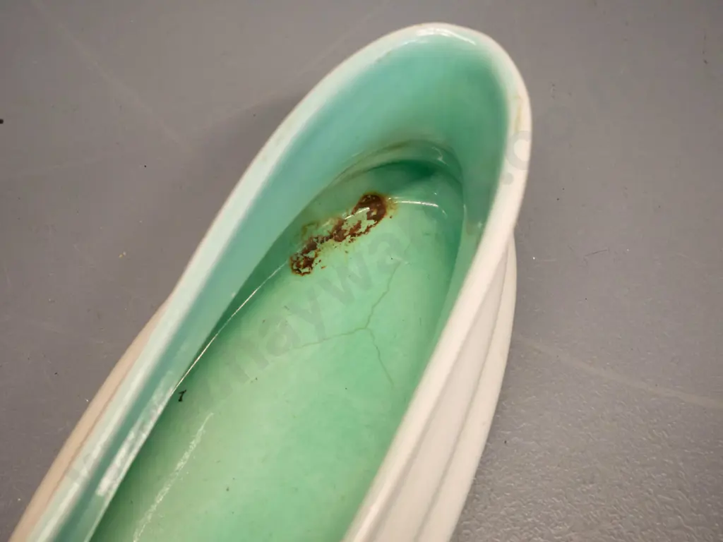 O.C. Stephens white trough vase with teal inner H70 L220 Image 1++