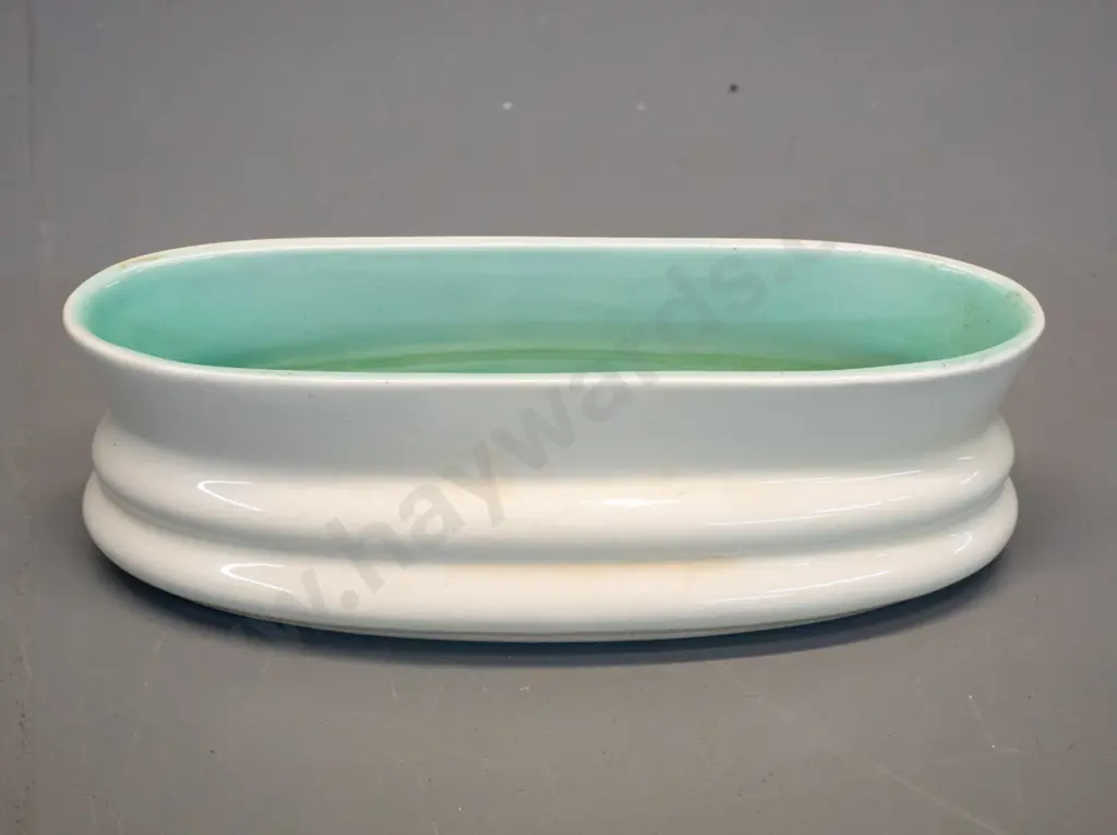 O.C. Stephens white trough vase with teal inner H70 L220 Image 1++