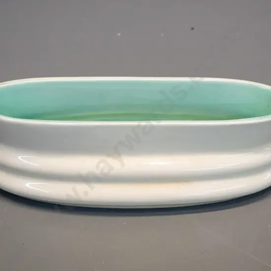 O.C. Stephens white trough vase with teal inner H70 L220