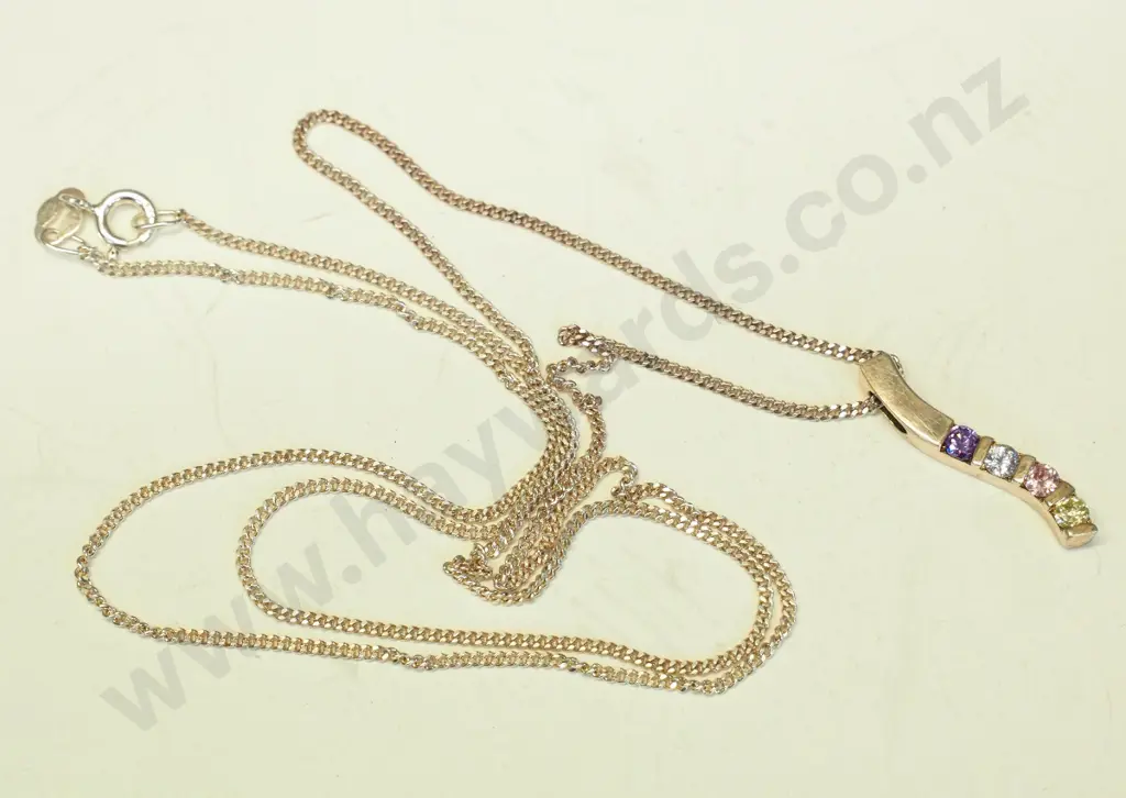 silver multi coloured stone necklace stamped 925 Image 1++