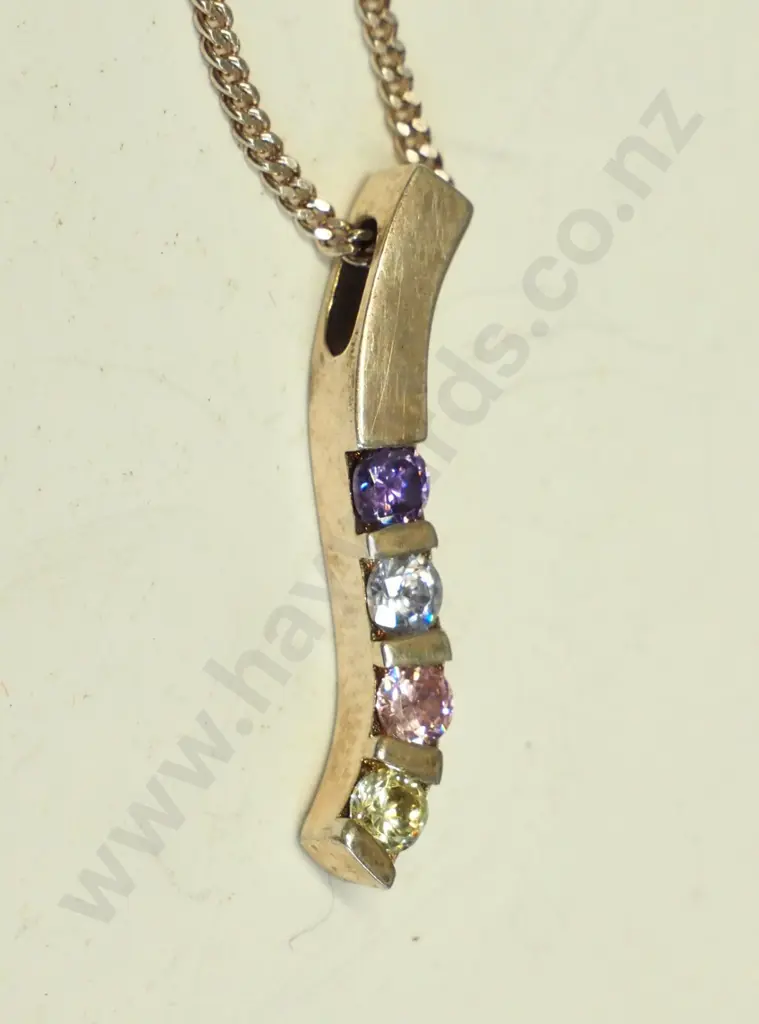 silver multi coloured stone necklace stamped 925 Image 1++