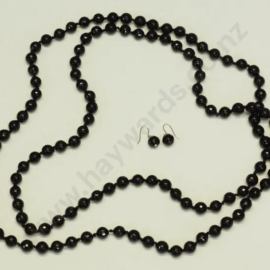 long black beaded necklace & earrings