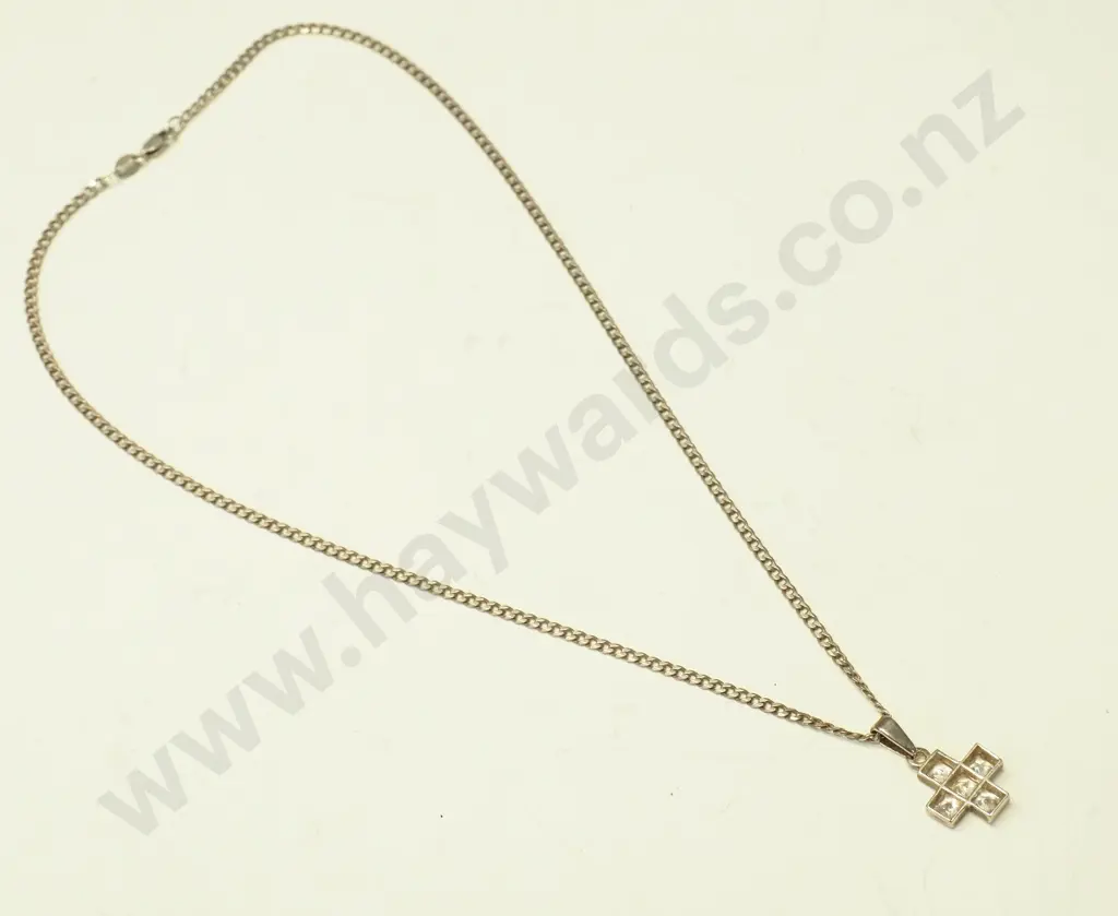 silver cz cross necklace chain stamped 925 Image 1++