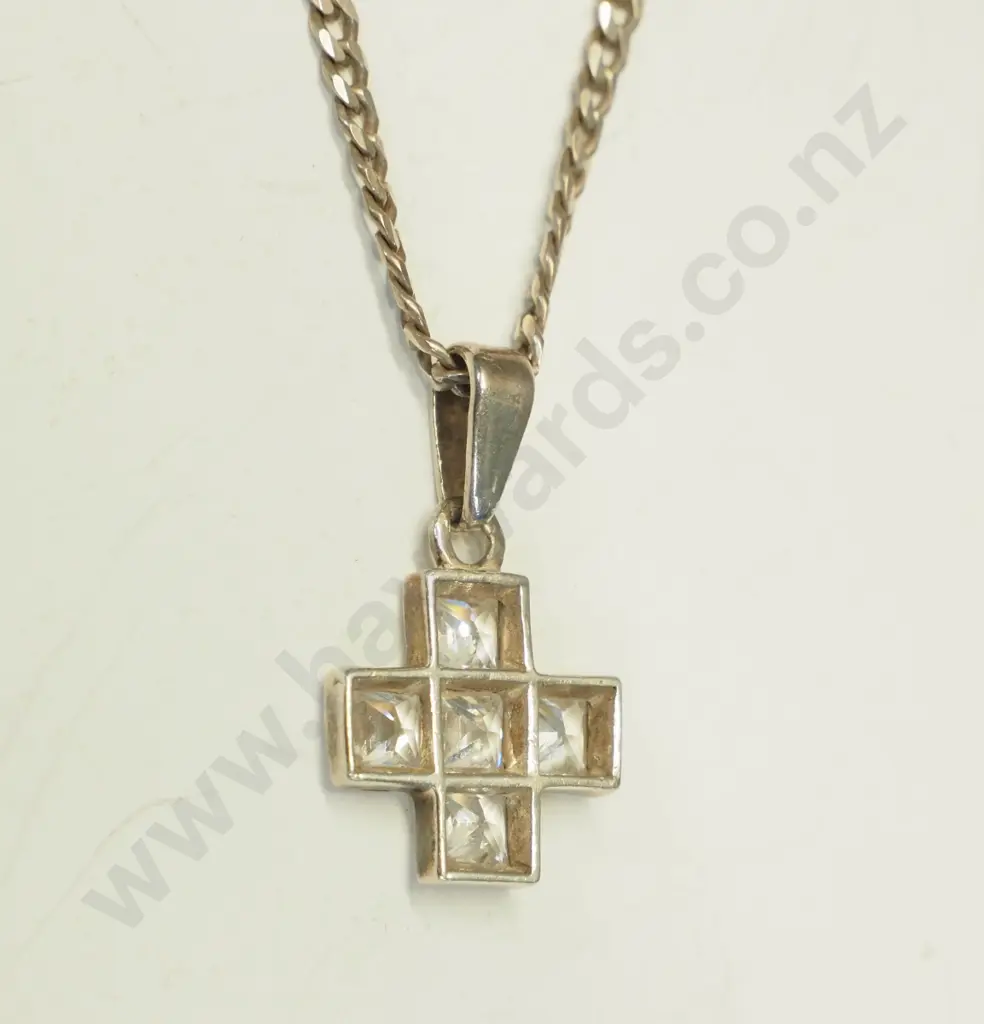 silver cz cross necklace chain stamped 925 Image 1++