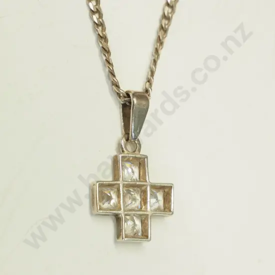 silver cz cross necklace chain stamped 925