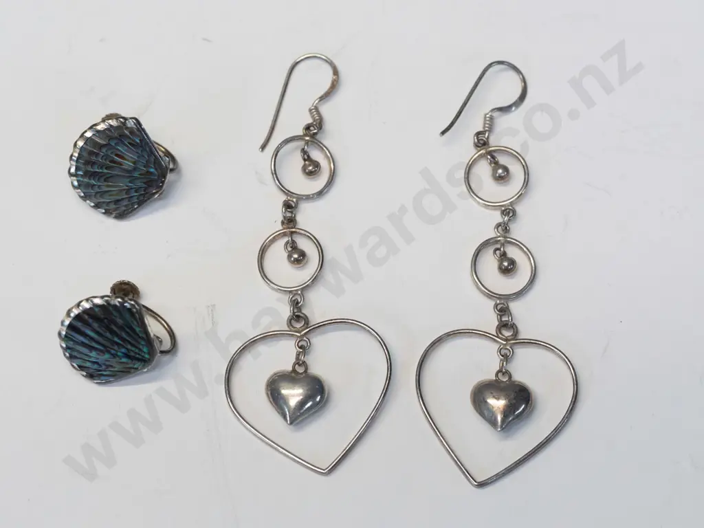 paua shell earrings stamped stgstil & pair silver earrings stamped 925 Image 1++