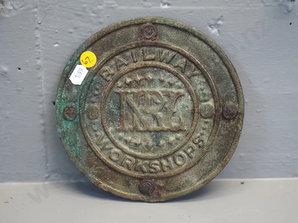 cast brass NZR Railway Workshop carriage king bolt cover plate D-160 Image 1++