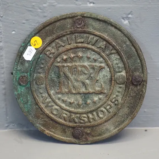 cast brass NZR Railway Workshop carriage king bolt cover plate D-160