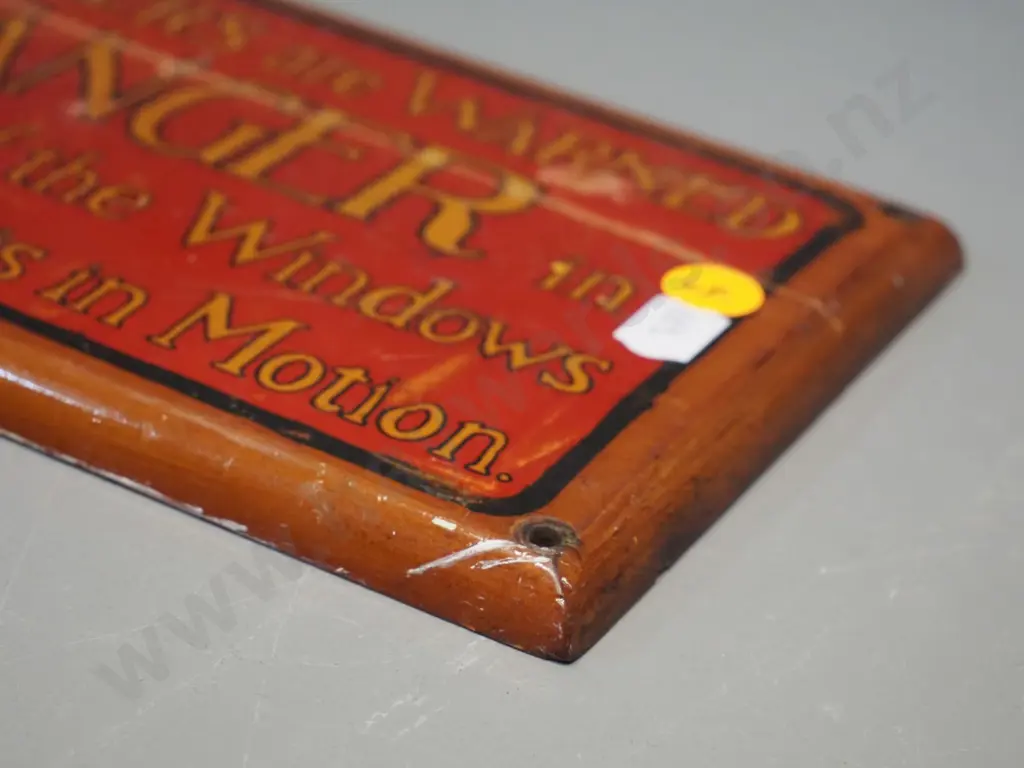 vintage NZR painted wooden passenger carriage warning sign - has repaired split H-130 W-240 Image 1++