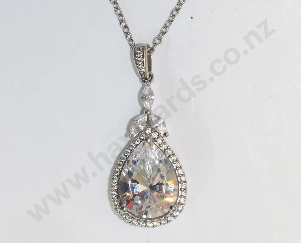 silver cz necklace chain stamped 925 Image 1++