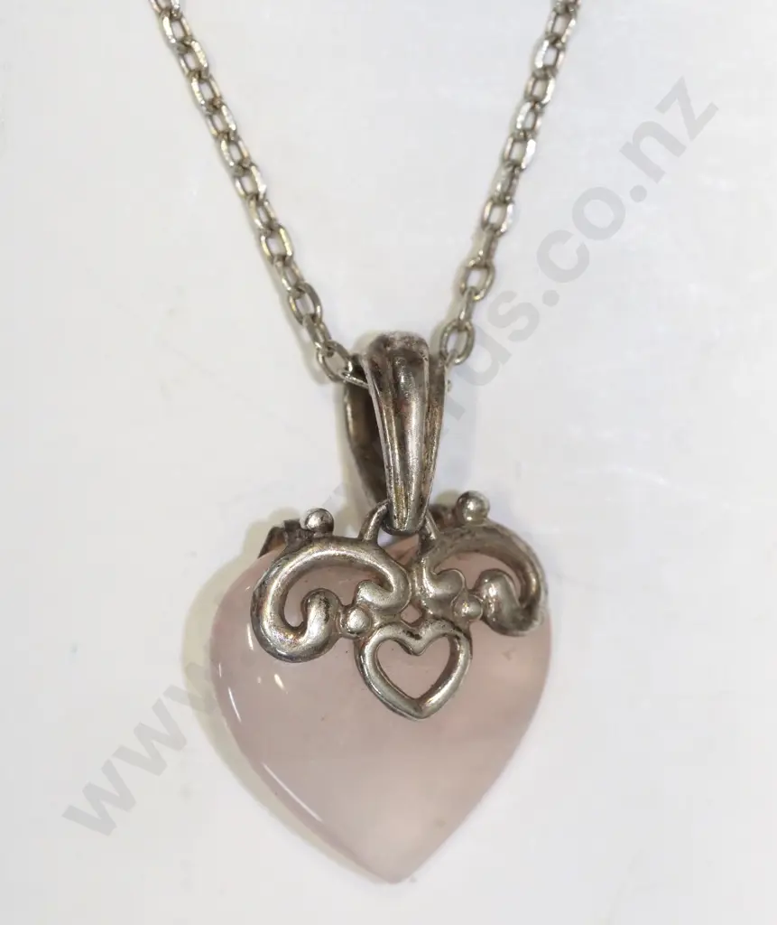 pink heart necklace chain stamped 925 Image 1++