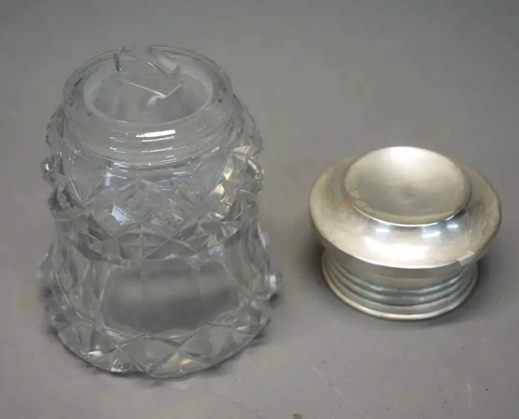 sterling silver topped crystal bottle/canister - internal crystal stopper is stuck in place H-95 Image 1++