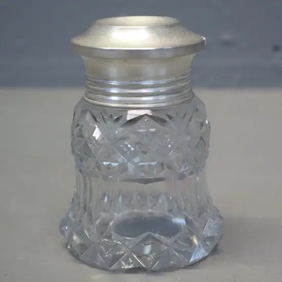 sterling silver topped crystal bottle/canister - internal crystal stopper is stuck in place H-95