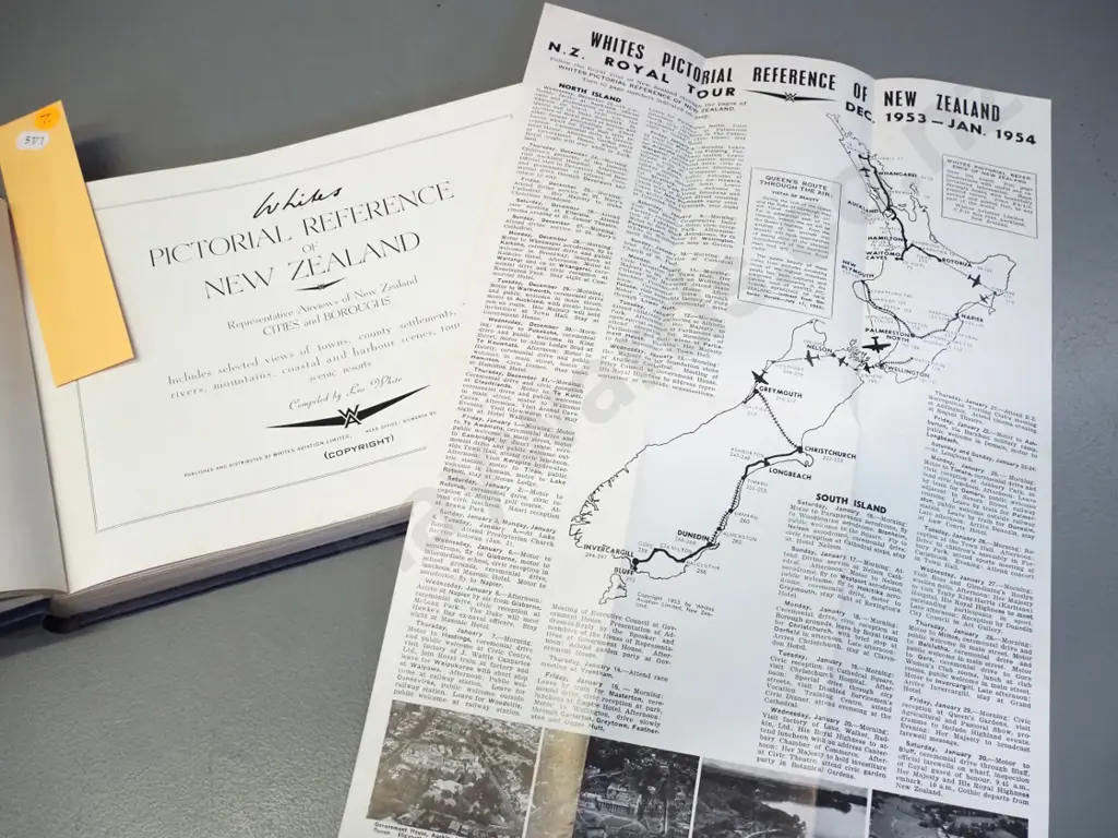 book: White's Pictorial Reference of New Zealand, 1953 - with 1953-54 Royal Tour advertising poster Image 1++