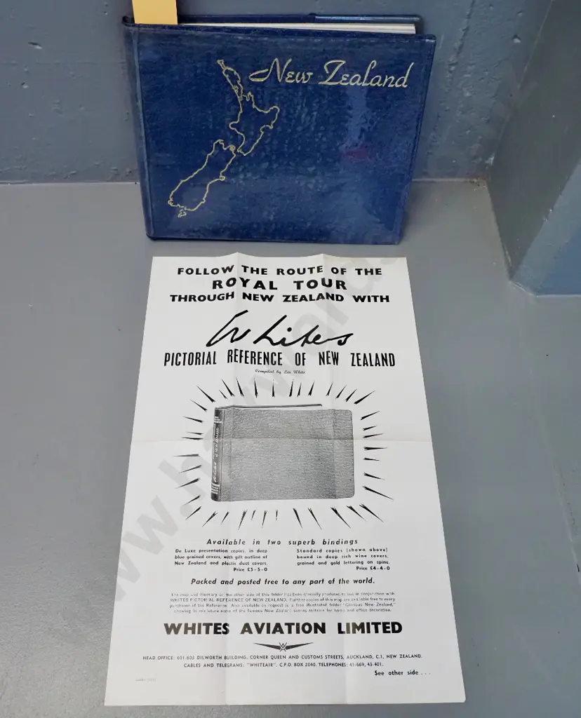 book: White's Pictorial Reference of New Zealand, 1953 - with 1953-54 Royal Tour advertising poster Image 1++
