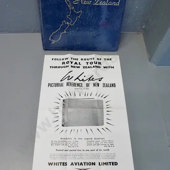 book: White's Pictorial Reference of New Zealand, 1953 - with 1953-54 Royal Tour advertising poster
