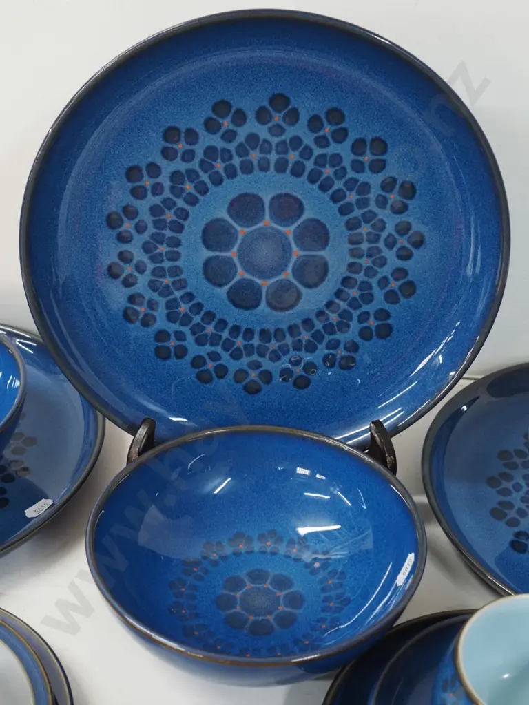 Denby blue dinnerware - several similar patterns - 4 trios, 3 dinner plates, 3 bowls Image 1++