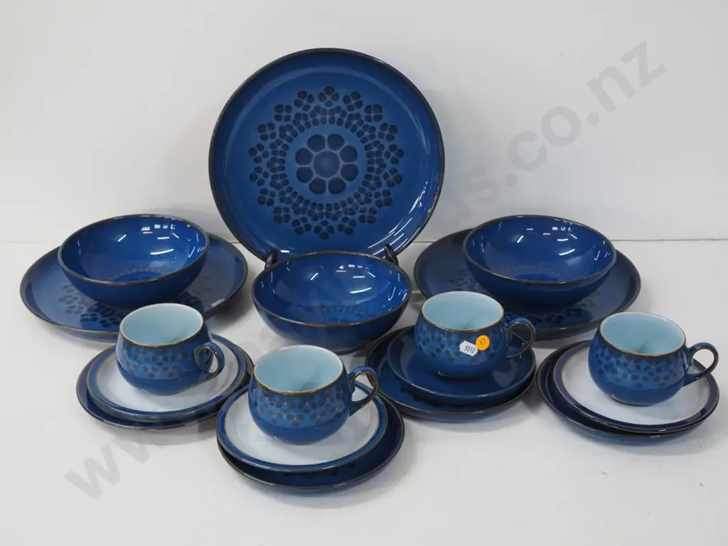 Denby blue dinnerware - several similar patterns - 4 trios, 3 dinner plates, 3 bowls Image 1++