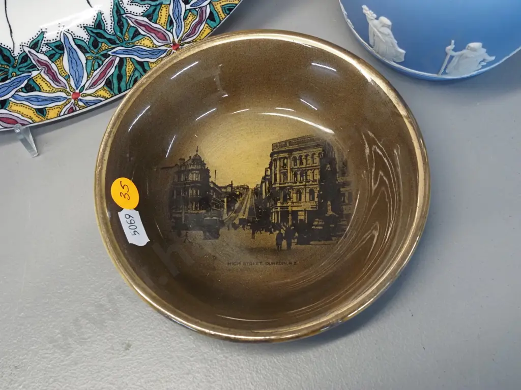 Wedgwood cabinet plate D260 & blue jasperware jug and a Vista Ware Dunedin High Street jam dish Image 1++