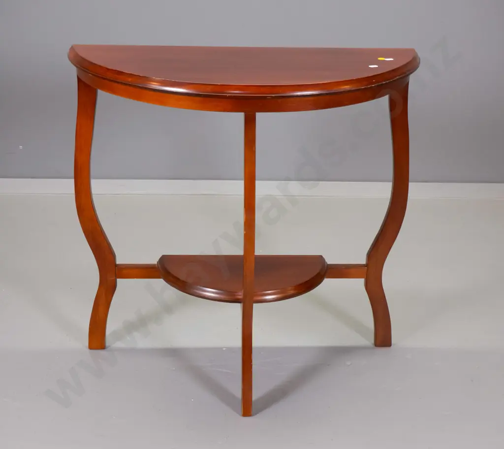 deco rimu half-round hall table with lower shelf - some movement in joints H-700 W-720 D-320 Image 1++
