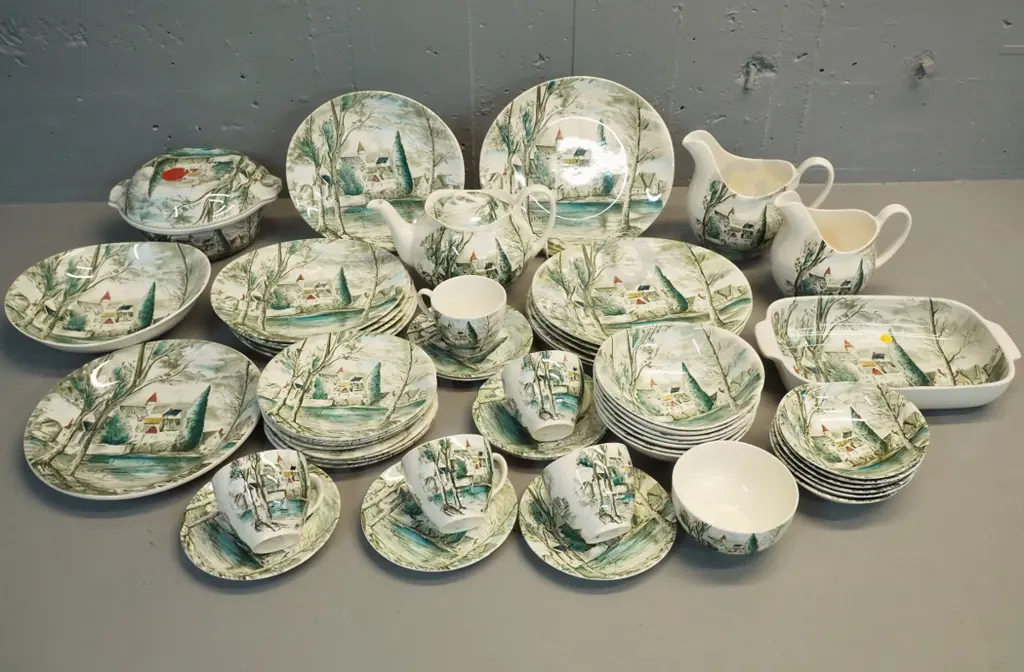 large collection of Johnson Bros Dreamtown tableware including teapot, covered veg, plates, etc - good condition Image 1++
