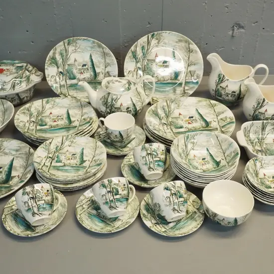 large collection of Johnson Bros Dreamtown tableware including teapot, covered veg, plates, etc - good condition